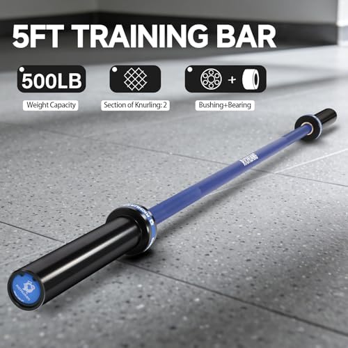 Ceramic Olympic Barbell 4/5/6FT – Short 2" Bar for Home Gym | Alloy/A3/45 steel. 400-500LB. 28mm knurled grip. Brass bushings. Squat, bench, deadlift, hip thrust. Fits standard plates. - color: Blue, size: 5FT-500LBS