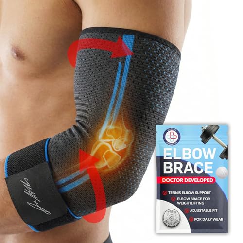 Doctor Developed Elbow Brace for Tendonitis and Tennis Elbow, Compression Sleeve for Arthritis, Workouts, Reduce Joint Pain During Fitness Activity (Medium) - size: Medium