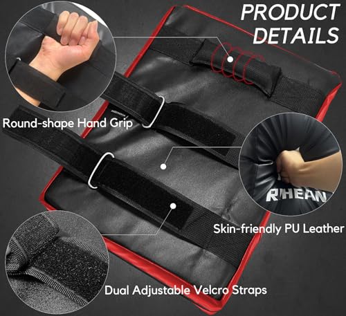 Martial Arts Kicking Shield Pad for Muay Thai, Taekwondo Football, Basketball, Hockey Training, 12x16in Denser Foam High-Density PU Leather Cover - color: Red Shield x2