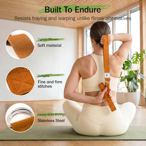 Slim Panda Yoga Strap for Stretching,Cotton Yoga Strap with Adjustable D-Ring Buckle,Non-Elastic Yoga Belt for Pilates,Gym Workouts,Physical Therapy,Improve Flexibility - color: Orange, size: 8 Feet