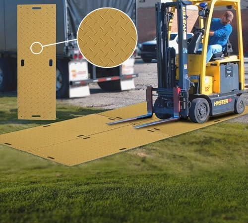 Mytee Products 2' x 8' Tan Ground Protection Mats with Diamond Plated Tread Design - High Density Polyethylene Mat, Easily Supports 50 Ton Loads on Lawns, Dirt, and Any Other Areas - color: Tan, size: 1 - Pack