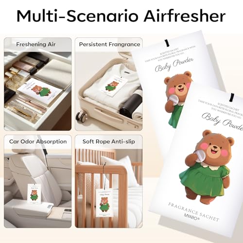 MYARO 12 Packs Baby Powder Scent Sachets Room Air Freshener for Closet Drawer Clothes Storage Small Space Odor Eliminator - color: Baby Powder