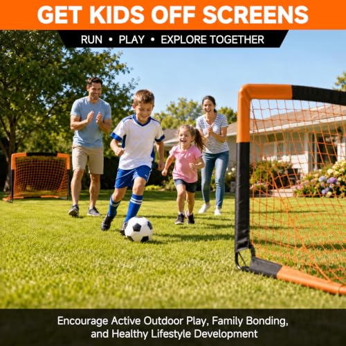 Soccer Goal, Kids Soccer Goals for Backyard Set- 2 Pack of Portable Pop Up Soccer Nets with Ball,Cones,Soccer Training Equipment for Toddler,Youth Outdoor Backyard Game - color: Orange Black, size: 6x4 FT
