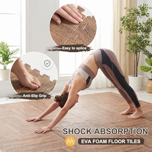 24 Pack EVA Interlocking Foam Floor Tiles, 11.8"x11.8"x0.4" Protective Gym Flooring Mats, Non-Slip Puzzle Exercise Mat for Home Gym, Garage, Playroom, Aerobic Bike - color: Dark Brown