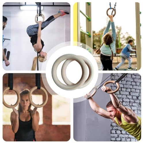 Wooden Gymnastics Rings - 19x19x2.5cm, Rings Gymnastics - 2 Pieces Pull Up Grips, Pull-Up Bar Ŕings - for Home Gym Fitness Exercise Playground Indoor Outdoor