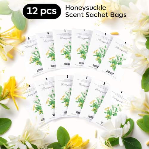 MYARO 12 Packs Honeysuckle Scented Sachets for Drawer and Closet, Long Lasting Air Freshener Fresh Scents Potpourri Bags Home Fragrance for Room Car Small Space - color: Honeysuckle