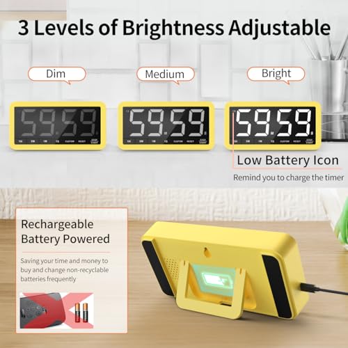 VOCOO Digital Kitchen Timer with 7.8” Extra Large Display, Magnetic, 3 Brightness, 4 Alarms and 3 Volume Levels, Battery Countdown Count Up Timer for Cooking, Classroom, Home Gym (Yellow) - color: Yellow