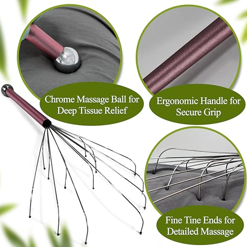 stargo Massage Master Metal Back Scratcher for Men, Women, Elderly - Wide Wire Claw Scratching Head Body Massager - Hand Back Scratch for Adults, Dogs - Massage Stick Gift - color: Metallic Pink