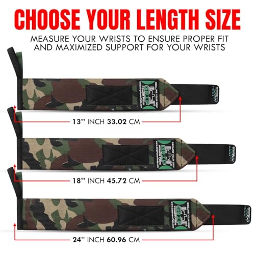 Grip Power Pads Wrist Wraps 2 Wraps for Weight Lifting Wrist Support Cotton Wraps Gym Bandage Straps for Men & Women Premium Quality & PRO Rubber - color: Camouflage, size: 18""