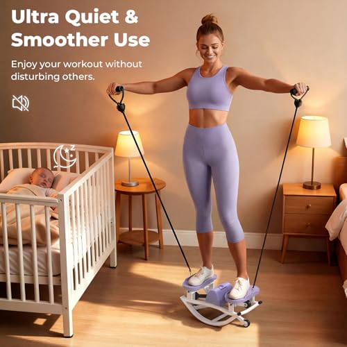 Rock Stepper, Side to Side Stepper for Exercise at Home, Low-Impact 3D Rocking Stepper Machine with Resistance Bands & Non-Slip Mat, Side Stepper for Full Body Workout, 250 LBS Capacity - color: PURPLE