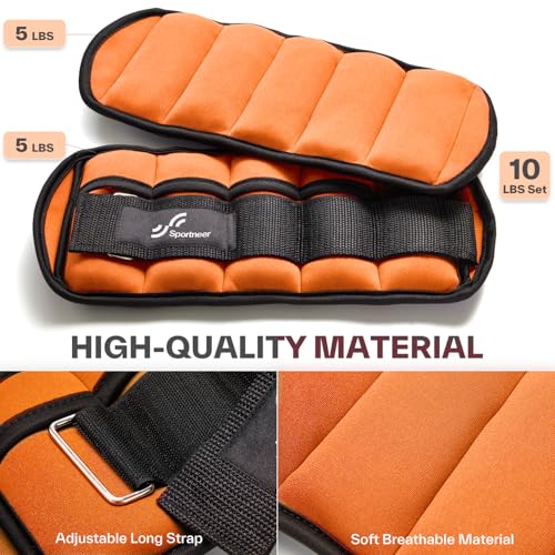Sportneer Adjustable Ankle Weights Set - 1 Pair (2-10 lbs) Removable Sandbags for Women & Men, Comfortable Neoprene Leg Weights for Walking, Running, Pilates, Yoga, Home Workout & Physical Therapy - color: Orange