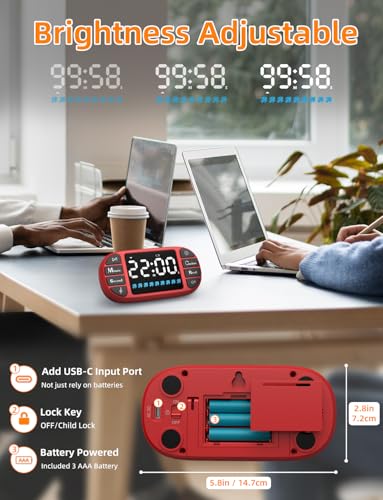 DOOMAY Digital Kitchen Visual Timer: 3.6'' Large LED Display, Magnetic, 3 Brightness, 4 Alarms and Volume, Memory Function, Countdown Count up for Cooking, Classroom, Home Gym, AAA Battery Included