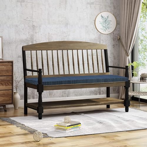 baibu 36 Inch Classic Solid Color Bench Cushion with Ties, Non-Slip Indoor Rectangle Bench Seat Cushion Standard Size Foam Pad with Machine Washable Cover - One Pad Only (Dark Blue, 36x15x1.5in) - color: Dark Blue, size: 36x15x1.5 Inch (Pack of 1)