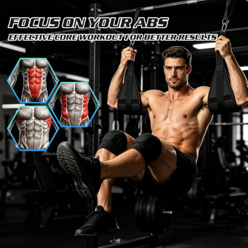 Hanging Ab Straps for Pull Up Bar, Heavy Duty Anti-Tear Abdominal Exercise Straps for Core Strength Training, Leg Raises, Knee Raises - Home Gym Abs Equipment with 2 Steel Carabiners, 2 Pack