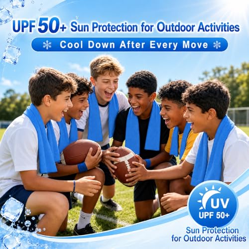 BobbleT Kids PVA Cooling Towels 4 Pack (30"x9") - Mini Instant Ice Cooling Towels for Neck & Face with UPF 50+ Sun Protection, Reusable Summer Heat Relief for Outdoor Activities, Blue - color: Blue