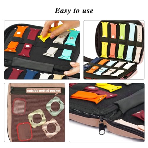 PACMAXI 20 Watch Bands Storage Carrying Case Compatible with Watches,Expandable Watch Band Holder Stores 20 Watch Bands Fit for Most Sizes of Watch Straps,Organizer for Watch Bands, Bag Only (Pink) - color: 1-pink