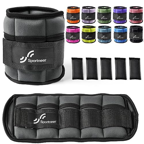 Sportneer Adjustable Ankle Weights Set - 1 Pair (2-10 lbs) Removable Sandbags for Women & Men, Comfortable Neoprene Leg Weights for Walking, Running, Pilates, Yoga, Home Workout & Physical Therapy - color: Dark Gray