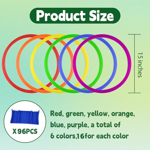 Mototo 24/30/48/96 Pack Agility Rings 15 Inch Speed Training Hopscotch Rings Plastic Circle Jumping Hoops Agility Hurdles for Athlete Exercise Soccer Football Gymnastics Games Practice Footwork - style: 96 Pack