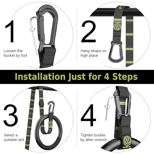 QUOLIX Gymnastic Rings with Adjustable Straps, Non-Slip Pull Up Rings with Straps, 1300lbs Exercise Rings with Straps for Home, Gymnastics Rings for Home Gym, Workout, Exercise, Training, Calisthenic - color: Black