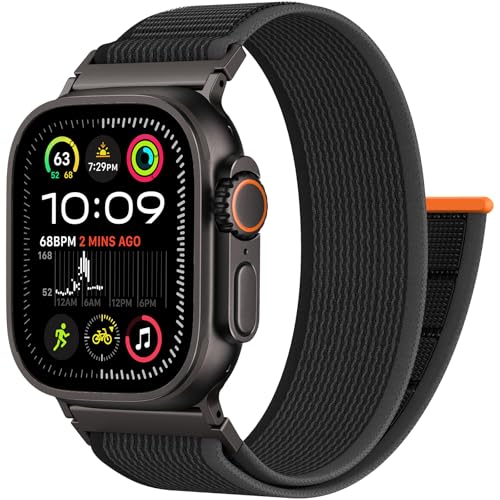 Trail Loop Nylon Sport Band Compatible with Apple Watch Ultra 3 2 Band for Men 49mm 46mm 45mm 44mm 42mm, Rugged Breathable Sport Adjustable Strap for iwatch bands Series 11/10/9/8/7/6/5/4, SE 3 2 1 - color: Black+Gray(Black)