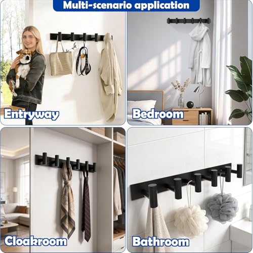 Matte Black Coat Rack Wall Mount - 6 Hooks, Heavy Duty Stainless Steel Wall Hooks for Towels, Coats, Robes, Bags, Hats, Keys, Wall Coat Hanger for Bathroom, Entryway, Kitchen, Hotel, Bedroom, Office - color: Matte Black, size: “T“ Shape 6 Hooks 1 Pack