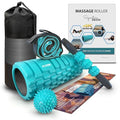 321 STRONG Foam Roller Set with: Hollow Core Roller, Muscle Roller Stick, Stretching Strap, Spikey Ball, Quick Start Guide, Carry Bag, and 4K eBook - color: Soft Teal