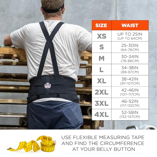 Ergodyne ProFlex 1650 Back Support Belt, 7.5" Elastic, Adjustable, Removeable Straps, Black, 2X-Large - size: 2X-Large (Pack of 1)