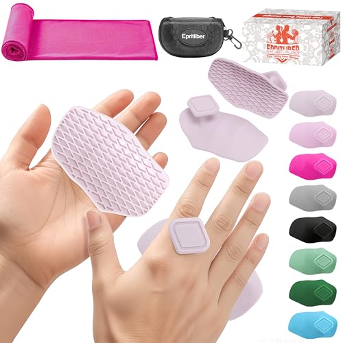 Large Anti-Slip Gym Workout Grips for WeightLifting,Silicone Hand Protector | Gym Towel,Storage Case,Ergonomic Rubber Gym Gloves for Men Women,Gym Hand Palm Protection Pads for Dumbbell,Barbell,Rypt - color: Pale Pink