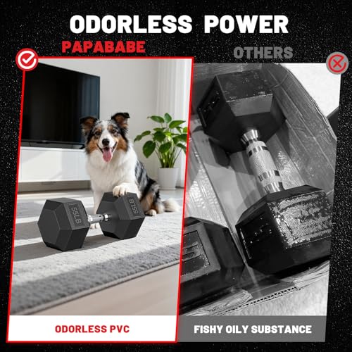 PAPABABE Dumbbell Set with Rack Dumbbells Rubber Encased Home Gym | PAPABABE Complete & Durable Cast Iron Core Odorless PVC Antiroll Hex Shape Ergonomic Chrome Handle Versatile Home Gym - size: 650LB with 3-Tier Weight Rack