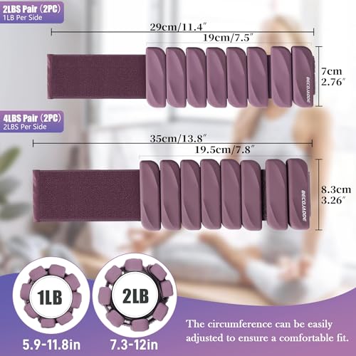 BECOJADDE Ankle Weights Set of 2 (1 lb/2 lb Each) for Women Men Adjustable Wrist Bracelet for Home Gym Weighted Bangles Wristbands Leg Arm Weights for Walking Swimming Running Pilates Yoga Gym - color: Deep Plum, size: 2 Lb Pair (1 Lb Each)