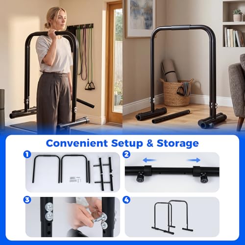 Goplus Adjustable Dip Bar, Heavy Duty Parallette Push Up Stand with 660 LBS Capacity, Anti-Slip Foam Grips, Portable Fitness Workout Dip Station for Home Gym, Calisthenics - size: 1 Side Locked