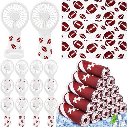 Woanger 24 Pcs Football Cooling Towels and Mini Handheld Fans Set Bulk 3 Speeds USB Portable Fans with Football Print Cooling Towels for Sports Team Games Party Favors Summer Gifts - style: Football