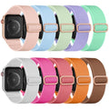 Maledan Stretchy Nylon Loop Compatible with Apple Watch Bands 38mm 40mm 41mm 42mm 44mm 49mm 46mm Adjustable Soft Elastic Strap for Apple Watch SE Ultra iWatch Series 11/10/9/8/7/6/5/4/3/2/1 Women Men - color: Orange/Light Blue/Light Green/Lavender Purple/