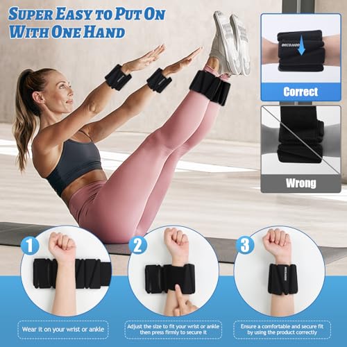 BECOJADDE Ankle Weights Set of 2 (1 lb/2 lb/3 lb Each) Adjustable Wrist Weights for Women Men Wearable Arm Leg Weight for Pilates, Running, Walking, Workout, Yoga - color: Black, size: 4 Lb Pair (2 Lb Each)