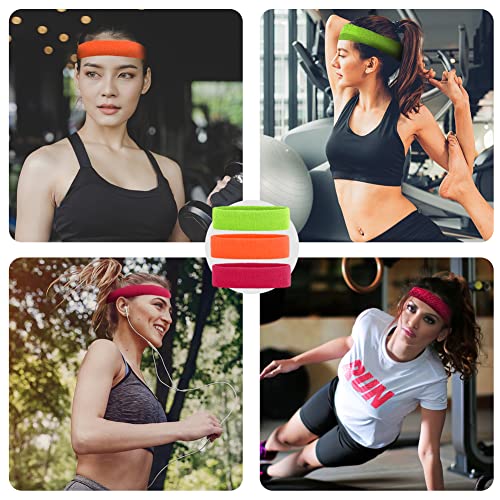3 Pack Men & Women Sports Sweatbands Headbands - color: Orange,Green,Rose red