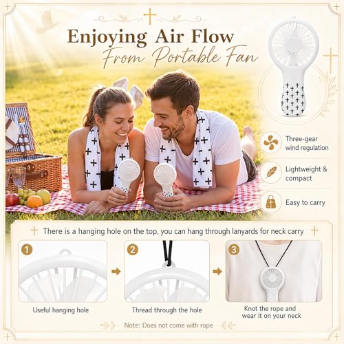 Woanger 24 Pcs Cross Cooling Towels Bulk and Mini Church Handheld Fans Set 3 Speeds USB Portable Fans with Cross Print Cooling Towels for Sports Team Games Party Favors Summer Gifts - style: Cross