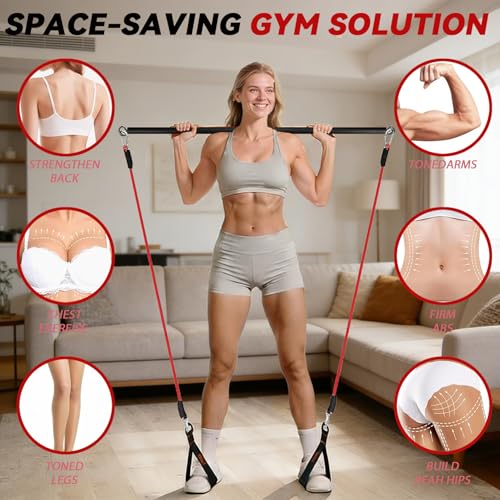Resistance Band Bar, Adjustable from 27" to 41", Portable Pilates Bar, Resistance Training Straight Bar, Home Gym Fitness Workout Bar