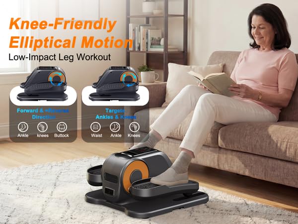 Under Desk Elliptical Machine, Quiet Seated Leg Exerciser for Home Office, Adults and Seniors, Remote Control, 12 Speeds, 3 Auto Modes, Forward/Reverse, Fully Assembled, Gray