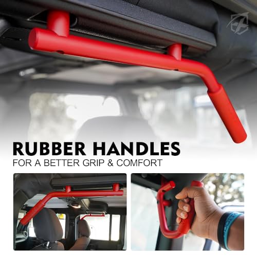 4PCS Aluminum Grab Handles Kit Compatible with 2007-2018 Jeep JK JKU, Red | Heavy-Duty Roll Bar, Rust-Resistant, Non-Slip, Easy to Install - color: Red