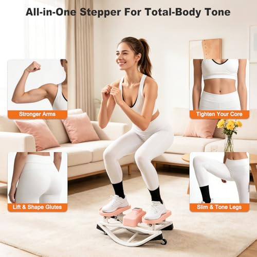 Rocking Steppers for Exercise at Home 3D Motion Stair Stepper with Resistance Bands 350 LBS Loading Capacity Exercise Equipment Low-Impact Balance Board for Full Body Workout - color: Pink
