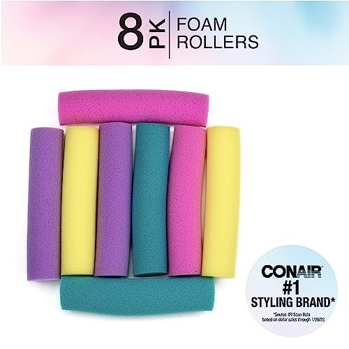 Conair Foam Hair Rollers -Heatless curls - Foam Rollers - Hair Rollers - Loose Hair Curlers in Assorted Sizes - 8 Count w/storage case - color: Assorted Colors