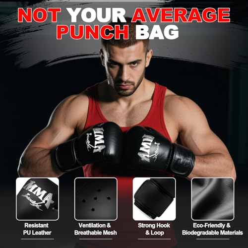 Punching Bag Set for Adults, 4FT Heavy Boxing Bag Set with 12 OZ Boxing Gloves, Suitable for MMA Karate Kickboxing Boxing Muay Thai Training at Home or Gym - Unfilled Heavy Bag - color: Black