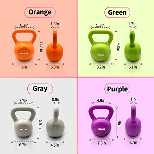 IFAST Kettlebell Sets, Strength Training Kettlebells Weight Set for Women, Vinyl Coated Kettle Bell for Home Gym Workout Weight Lifting Equipment, Comfortable Grip Wide Handle Weights 5lbs 10lbs 15lbs 20lbs, 4-Piece Total