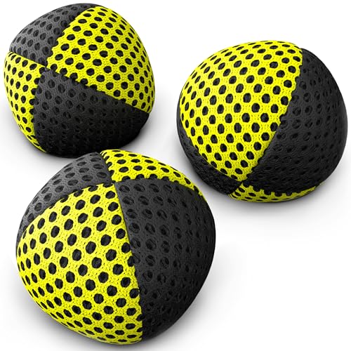 speevers Juggling Balls for Beginners and Professionals Set of 3, 14 Colors Available, 2 Layers of Net and Carry Case, Xballs Juggling Balls (Black - Yellow, 3.2 oz) - color: Black - Yellow, size: 3.2 oz