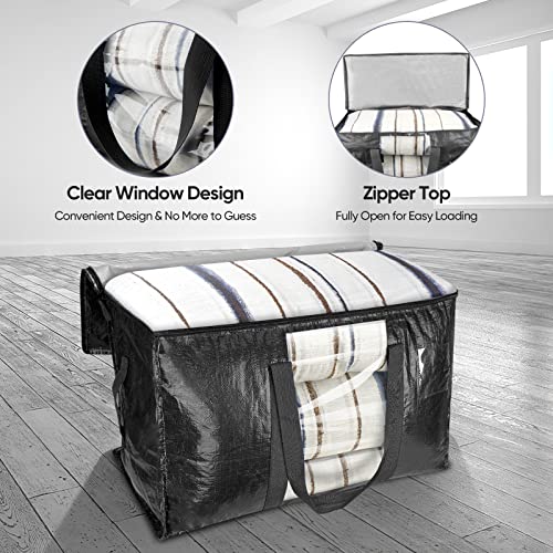 BALEINE 4-Pack Oversized Moving Bags with Reinforced Handles, Heavy-Duty Storage Tote Moving Supplies for Packaging, Camping (Black w/Window, 4-Pack) - color: Black-window, size: 4-Pack