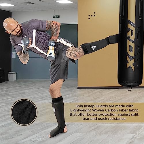RDX Shin Guards Kickboxing Muay Thai, SATRA Approved, MMA Leg Instep Protection Pads, Sparring Training Martial Arts Boxing, Elasticated Padded Protector, Karate BJJ Taekwondo Gear, Men Women - color: Blue White, size: Small