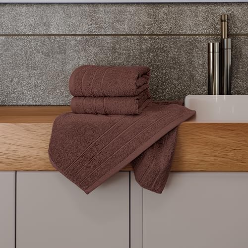Tens Towels Pack of 6 Hand Towels, 100% Cotton, Lighter Weight, Quick to Dry, 16 x 28 Inches, Super Soft & Absorbent, Perfect for Bathroom & Kitchen (Brown) - color: Brown