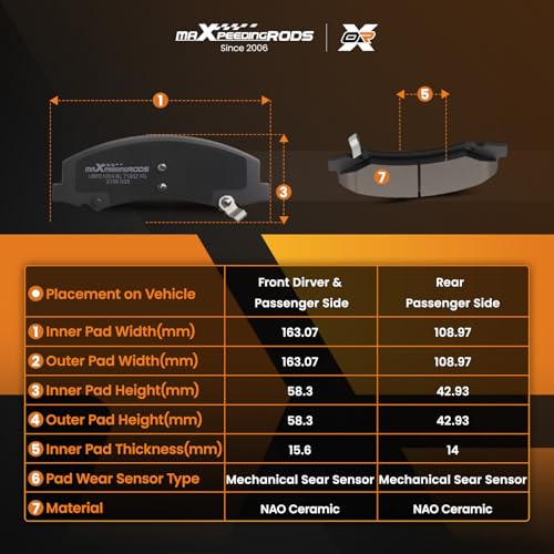 maXpeedingrods D1159 D999 Front Rear Brake Pad Set for Chevrolet Impala 2010-2016 - size: D1159&D999