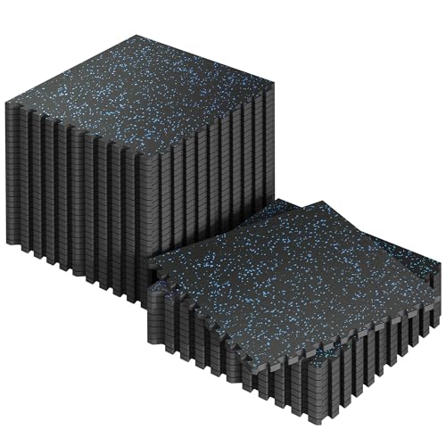 SUPERJARE 0.56'' Thick 36 Pcs 144 Sq Ft Rubber Top Exercise Equipment Mats, High Density EVA Foam Mats with Rubber Top, Interlocking Gym Flooring for Home Gym, Protective Workout Mat, Black/Blue - size: 36 Tiles (144 Sq Ft)