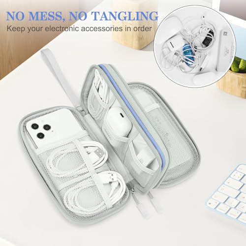 FYY Electronic Organizer, Travel Tech Pouch, Cable Organizer Blue Quilted | Wrist Strap, Waterproof, Double Layers Portable Electronics Travel Carrying Case for Cord, Charger, Daily Business Trips Use - color: Blue Quilted, size: Small